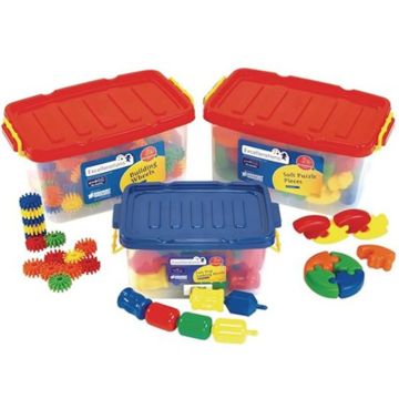 Construction Toys, STEM building Toys, Blocks, Builders, Connection Toys, ages 18 Months and up, Preschool Manipulatives 3 Different Sets in Storage Bins